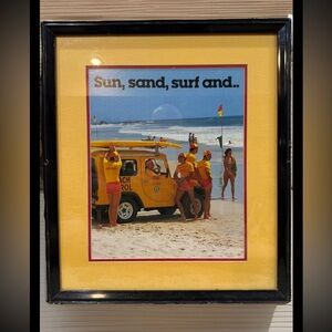 Vintage 1980’s Beach Lifeguard Poster Sun Sand Surf Patrol Jeep Travel Decor Art